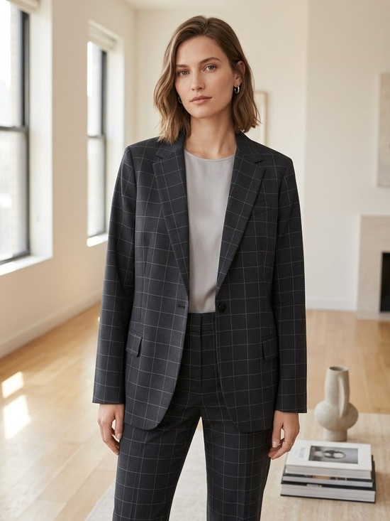 Theory Jackets & Blazers - Theory Staple Blazer Size 14 Windowpane Wool Blend Charcoal Grid Jacket K0505105